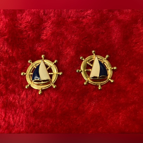 Avon Jewelry - 2/$12 Vintage Avon nautical sailboat earrings in cream, navy and gold tones